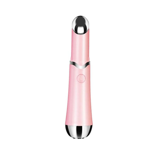 Pink eye and lip massager wand with chrome head and silver base with power button
