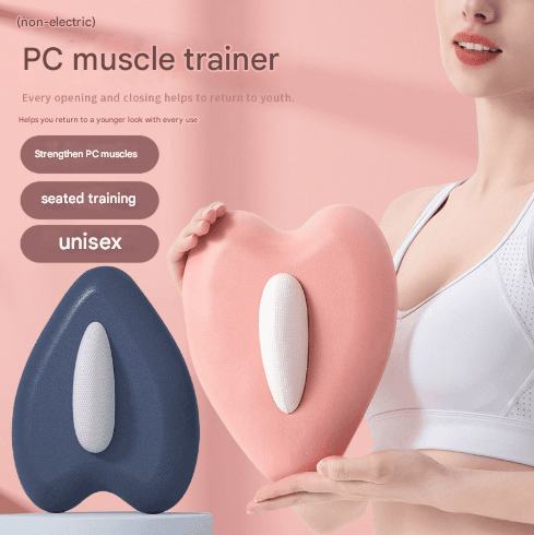 Blue pelvic floor muscle trainer with white oval insert