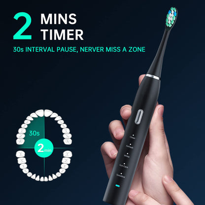 Pink Sonic Rechargeable Electric Toothbrush with 8 Heads & Travel Case - 5 Brushing Modes & Smart Timer(USB)