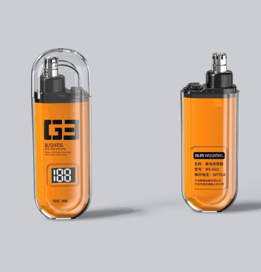 Orange nose and ear hair trimmer with LED battery display