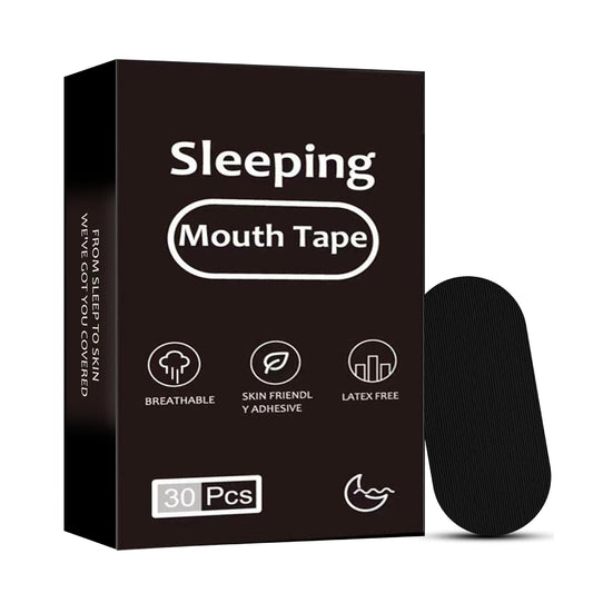 Sleep mouth tape kit with box and 30 curved black adhesive strips