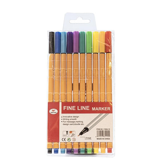 Fine line marker pen set, blister pack with assorted colored fine-tip pens