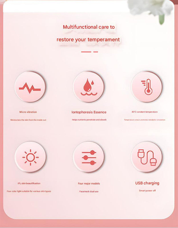 Multi-Functional Neck & Face Beauty Massager - Constant Heat, Ion Infusion & Sonic Vibration(pink)