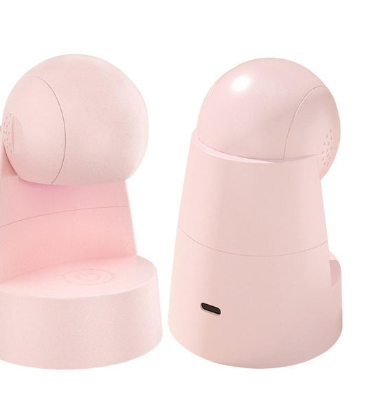 Pink portable UV/LED nail lamp with dome head and base, dual views