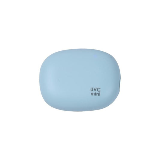 Light blue UVC toothbrush sterilizer case with "UVC mini" label on the lid
