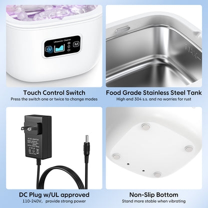 Professional Ultrasonic Cleaner with UV Light - 45000Hz for Dentures, Retainers, Jewelry & More(white)