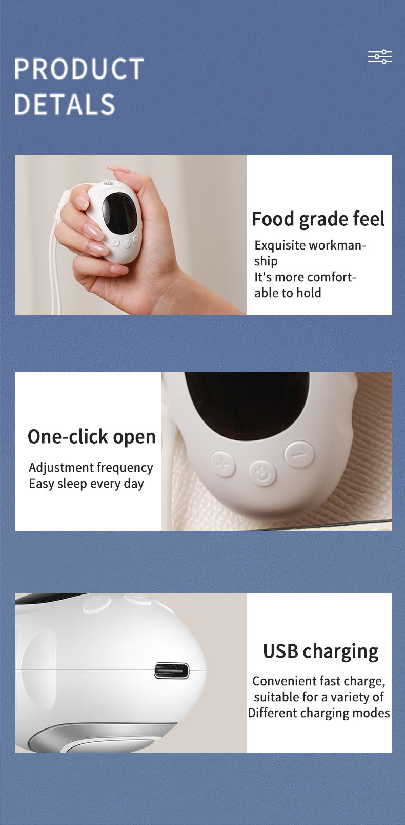 Handheld Microcurrent Sleep Aid Device - USB Rechargeable Pulse Massager for Relaxation & Deep Sleep(black)