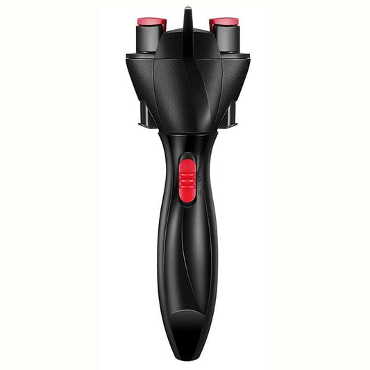 Black automatic hair braiding tool with red control button and finger guards
