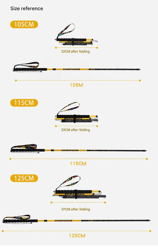 Ultralight Carbon Fiber Foldable Trail Running & Hiking Pole(yellow  Recommended height range 155-165cm)
