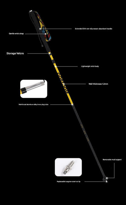 Ultralight Carbon Fiber Foldable Trail Running & Hiking Pole(blue  Recommended height range 175-185cm)