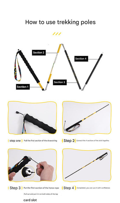 Ultralight Carbon Fiber Foldable Trail Running & Hiking Pole(blue  Recommended height range 175-185cm)