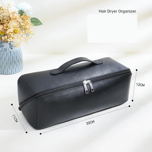 Black PU leather hair styling tool travel case with carry handle and front zipper