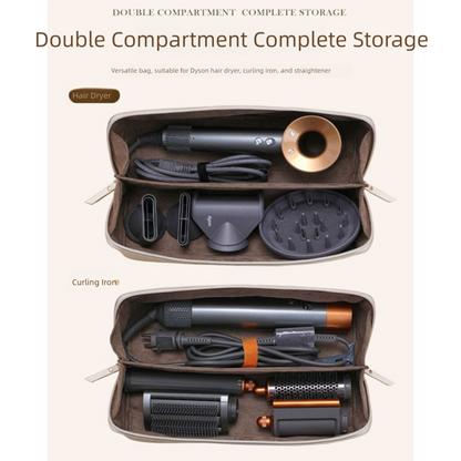 Black Premium PU Leather Travel Case for Hair Styling Tools - Double Layer Waterproof Organizer Bag for Hair Dryer, Curler & Straightener