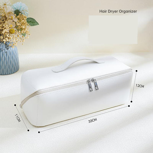 White PU leather hair tool travel case with double zipper and carry handle