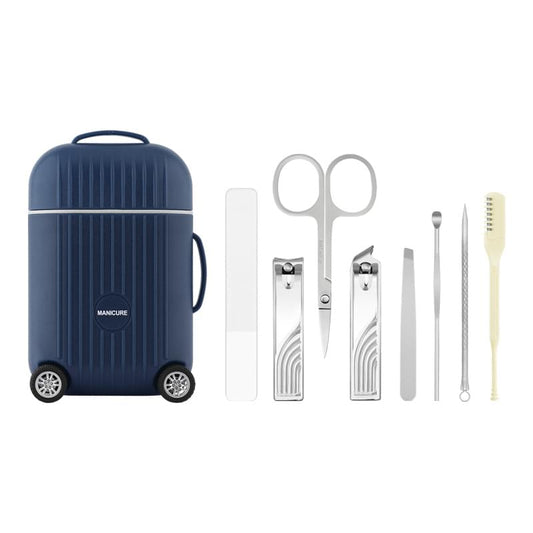 Dark blue mini manicure case with wheels and carry handle