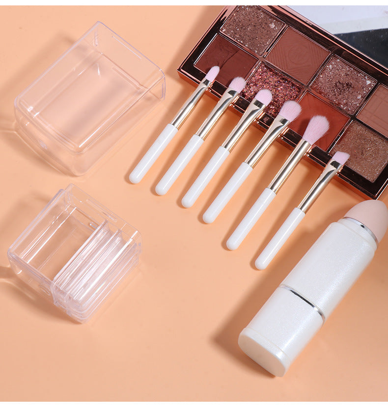 Wine Red Compact 8-in-1 Makeup Brush Set - Portable Travel Kit with Retractable Brushes and Case