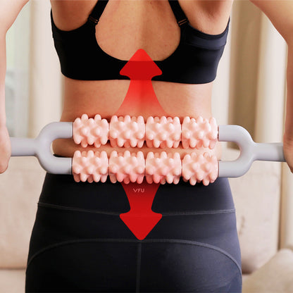 Blue and Grey Dual Row Spiky Muscle Roller Stick - Deep Tissue Massager for Back and Leg Recovery