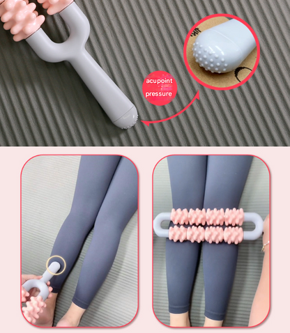 Yellow and Grey Dual Row Spiky Muscle Roller Stick - Deep Tissue Massager for Back and Leg Recovery