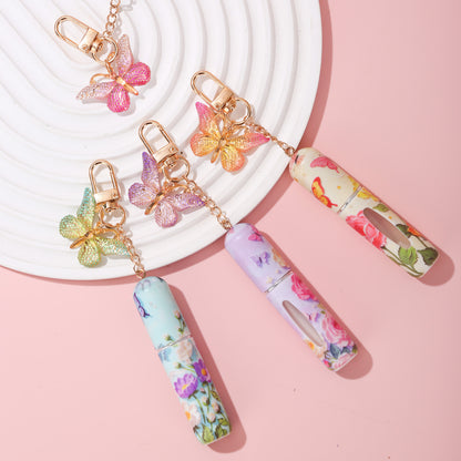 Light Yellow 3 Pcs Portable 5ml Perfume Atomiser Keychain - Refillable Floral Spray Bottle with Butterfly Charm for Travel & Handbag