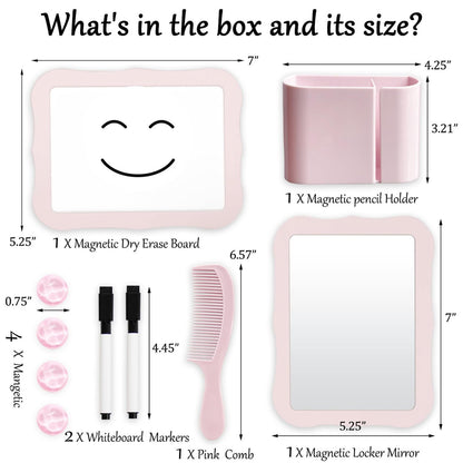 10-Piece Pink Magnetic Locker Organiser Set - Mirror, Whiteboard, Storage Box & Accessories - Back to School Kit