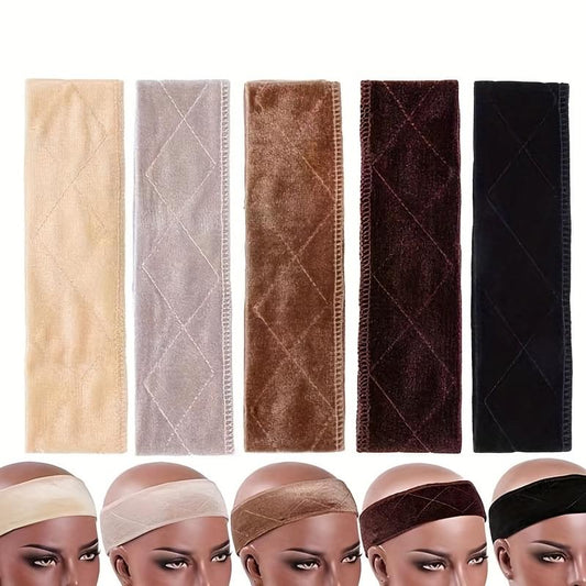 Set of lace wig headbands in beige, light gray, brown, burgundy, and black