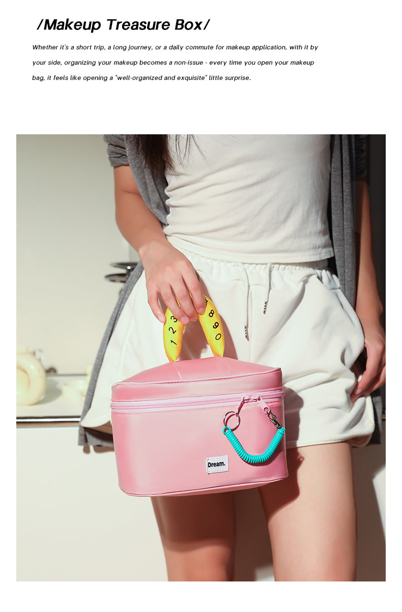 Orange plaid Portable Makeup Bag – Large Capacity, Multi-Compartment Cosmetic Organizer for Women (22×13×15cm)