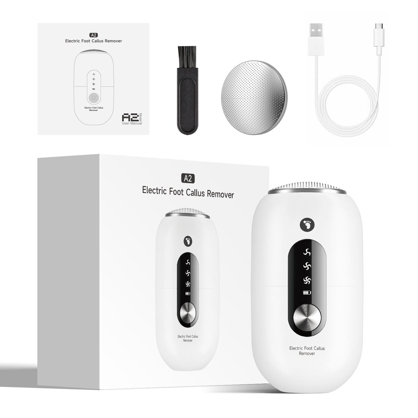 White 2-in-1 Electric Foot Care Device – Cordless Callus Remover & Skin Polisher with Dual Heads