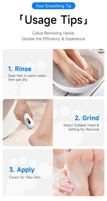 White 2-in-1 Electric Foot Care Device – Cordless Callus Remover & Skin Polisher with Dual Heads