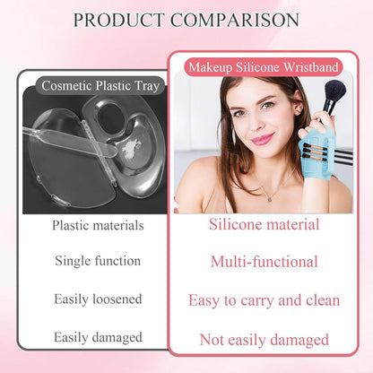 2pc Multi-Functional Silicone Makeup Artist Wristband - Wearable Palette, Brush Holder & Cleaner(pink)