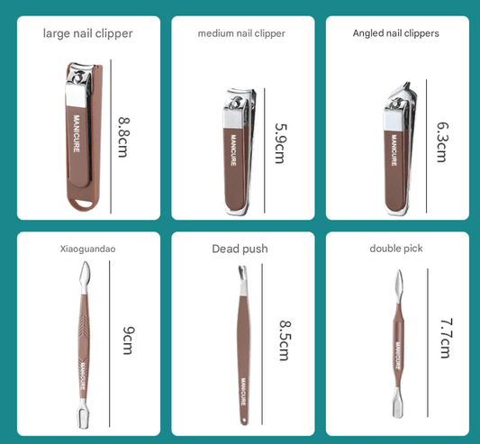 Nail clippers assortment set with large, medium, and angled styles shown on cards