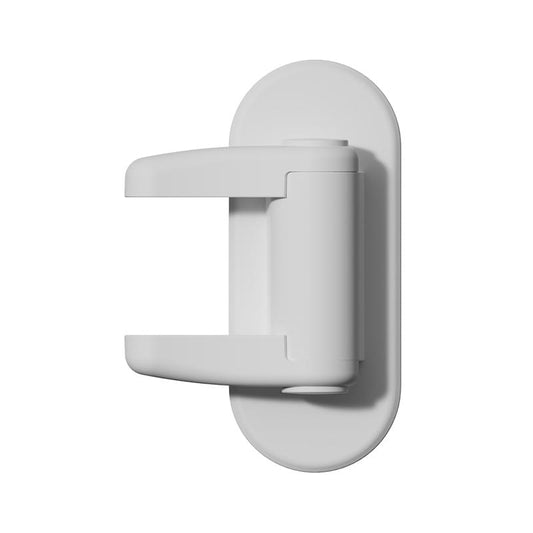 White child safety door lever lock, clamp-style latch on mounting plate