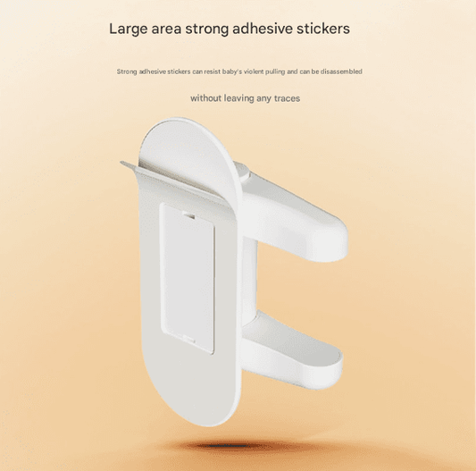 White child safety door lever lock with adhesive-backed mounting plate