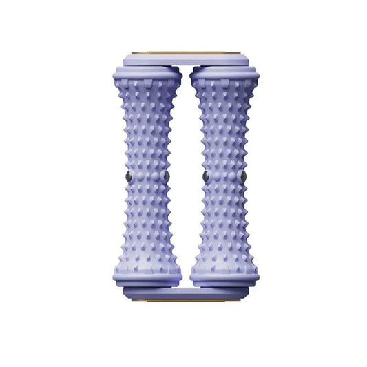 Purple dual foot massager roller with textured bump columns