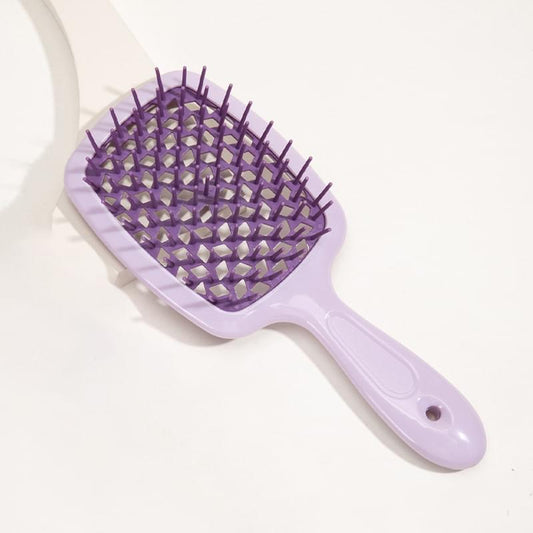 Lavender detangling hair brush with purple vented cushion and short pins