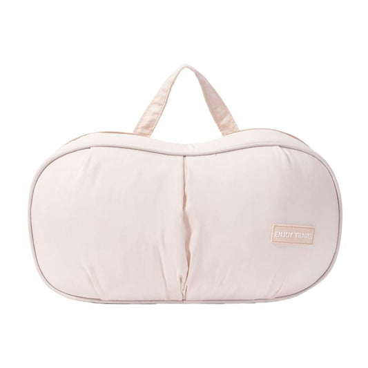 Beige travel underwear organizer bag with handle and zippered top