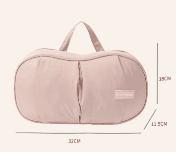 Beige travel organizer bag with two padded sections and carry handle