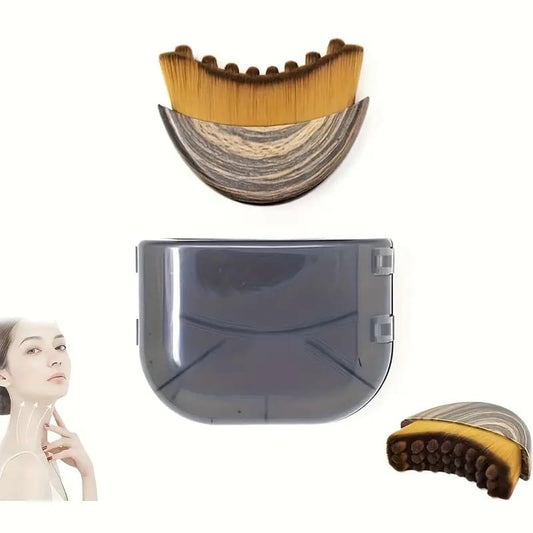 Facial contour massage brush set with crescent brush and gray storage case