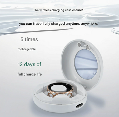 9# Striped Gold Smart Health Ring Tracker with Wireless Charging Case - Titanium Steel Fitness Wearable for Heart Rate, Sleep & Blood Oxygen Monitoring - Waterproof Wellness Device