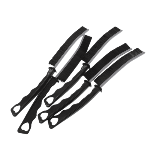 Black hard bristle crevice brush set, curved handles with loop holes
