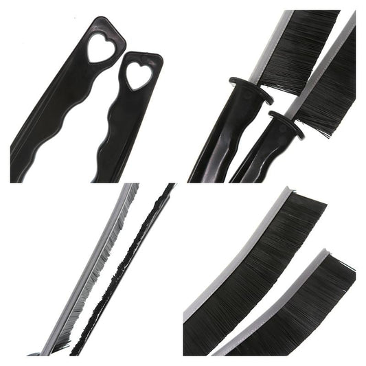 Black hard bristle crevice brush heads and handles shown from multiple angles