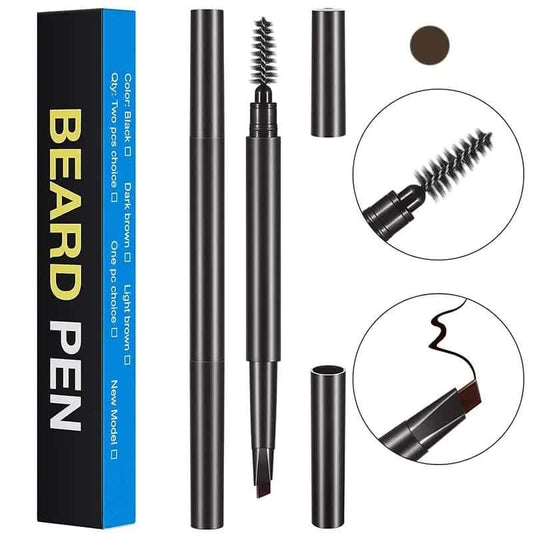 Beard filler pen set with precision tip and brush, dark brown