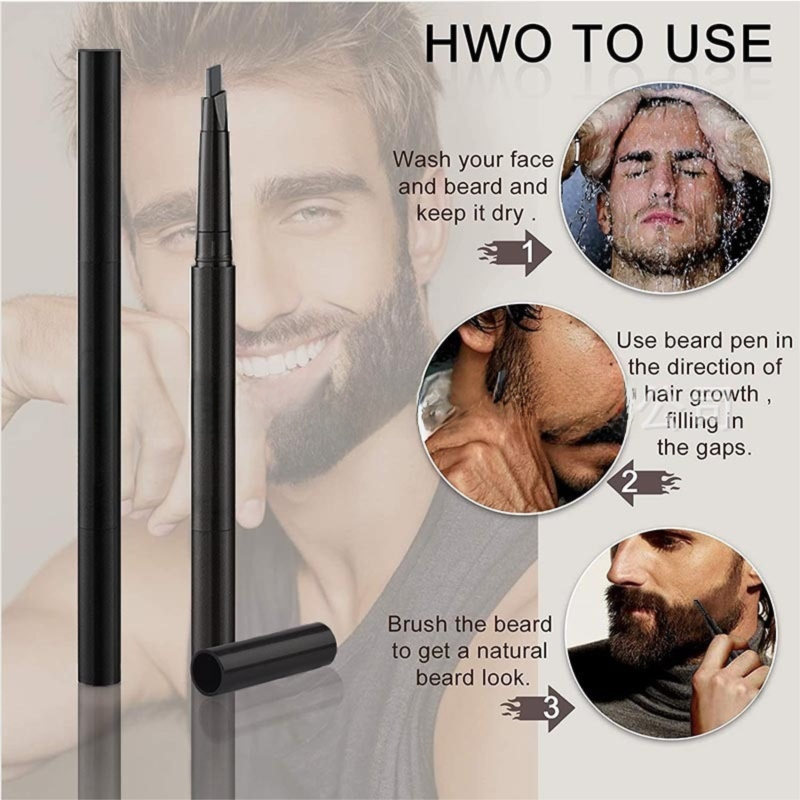 4-Pack Dark Brown Beard Filler Pen for Men - Waterproof, Precision Tip and Brush for Covering Beard and Hairline