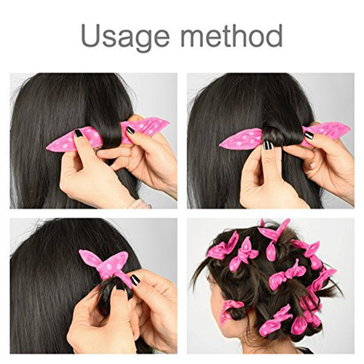 20-Pack Blue Polka Dot Bow Sponge Hair Rollers Set -  Soft Sleep Pillow Lazy No-Heat Curler for Heatless Loose Curls Hair Style