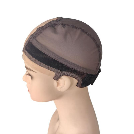 Dark brown U-part open-ear wig cap with lace panel and soft mesh top