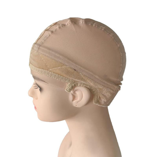 Beige U-part open-ear wig cap with lace edge and open side cutouts