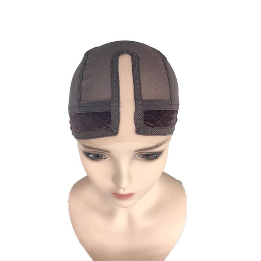 Dark brown U-part wig cap with covered ears and open front U opening