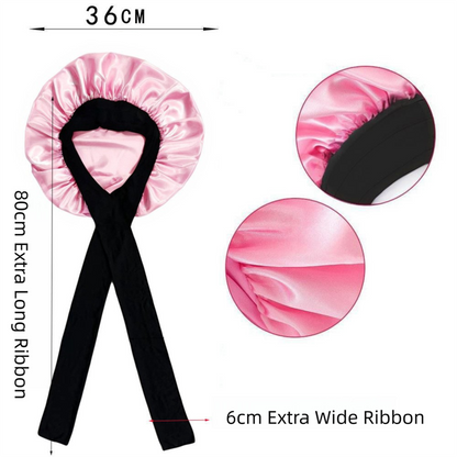 2-Pack Rose Pink Satin Bonnet with Wide Band and Bow Tie - Hair Care Sleep Cap and Turban for Women