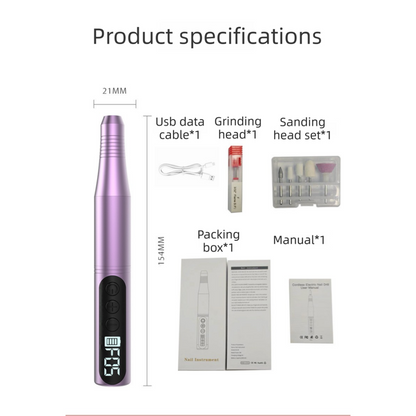 Golden Portable Wireless Professional Electric Nail Drill Machine Includeing 6 Nail Drill Bits- High-Speed 20000 RPM, Adjustable 4-Speeds with LCD Display
