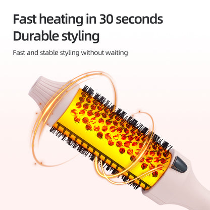 2-in-1 Pink Volumizing Hair Straightening Brush & Curling Iron - Tourmaline Ceramic Heating, With 5 Adjustable Temperature Settings and Anti-Scald Shell