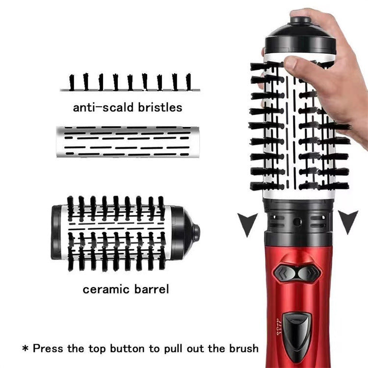 2-in-1 Red Automatic Rotating Hot Air Styler(38/50mm Curling Barrel) - Multifunctional Hair Dryer Brush, Straightener & Curler with 3 Heat Settings and 360° Bi-directional Rotation